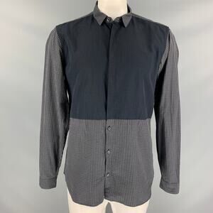 BURBERRY PRORSUM Size XL Grey Gingham Hidden Buttons Long Sleeve Shirt